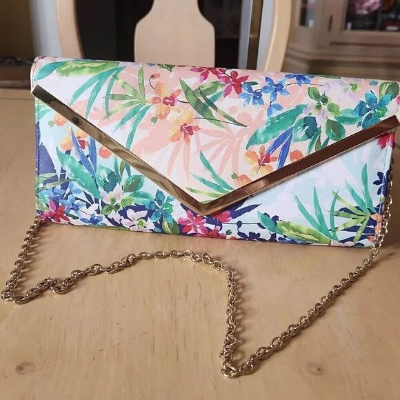 Aldo floral envelope clutch with gold chain - Picture 2 of 6